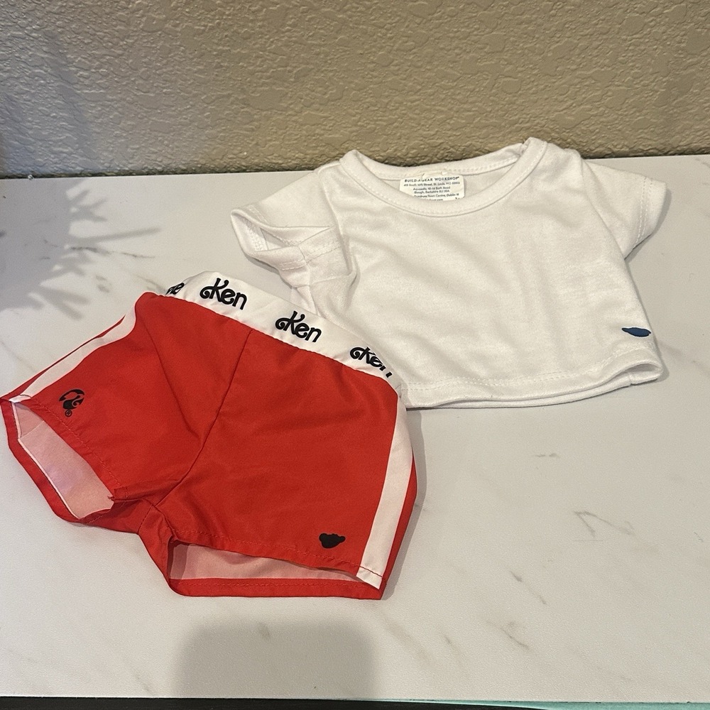 Build A Bear Barbie Ken Red Swim Shorts Boxers and White T-shirt Set